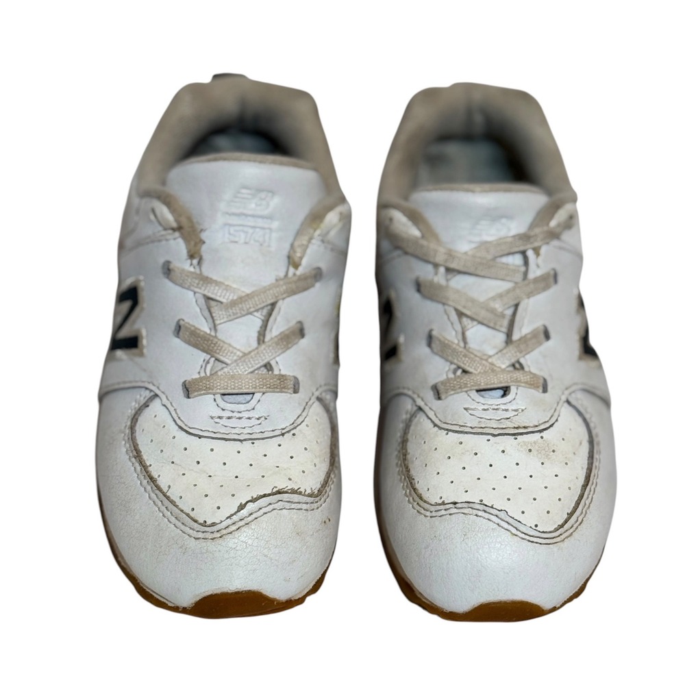 Vintage New Balance 574 Kids White Leather Navy Gum Sole Sneakers Size 6 Toddler - Picture 3 of 6
